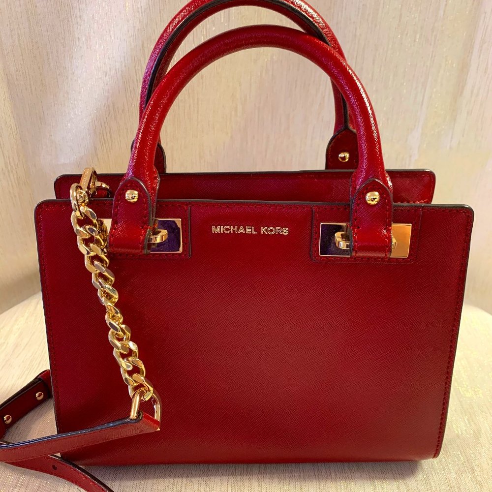 Michael Kors Mini Satchel Red with Gold Chain Zip